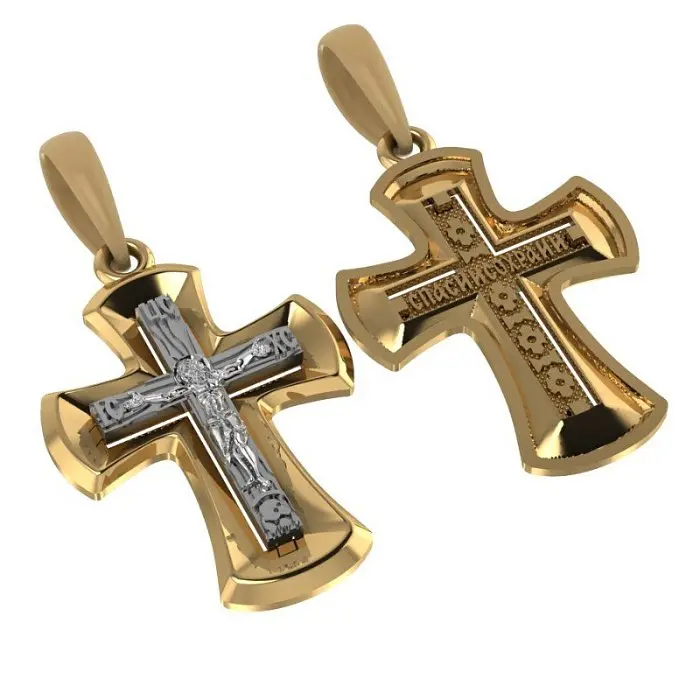 Подвеска крест из комбинированного золота