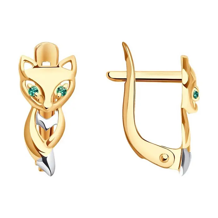 Серьги детские из комбинированного золота