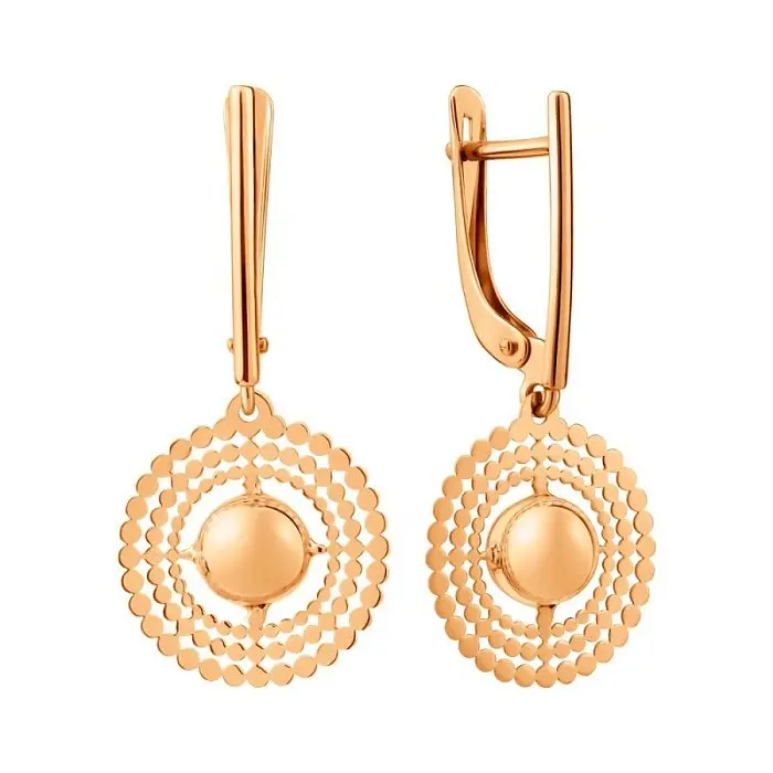 Серьги подвесные из красного золота