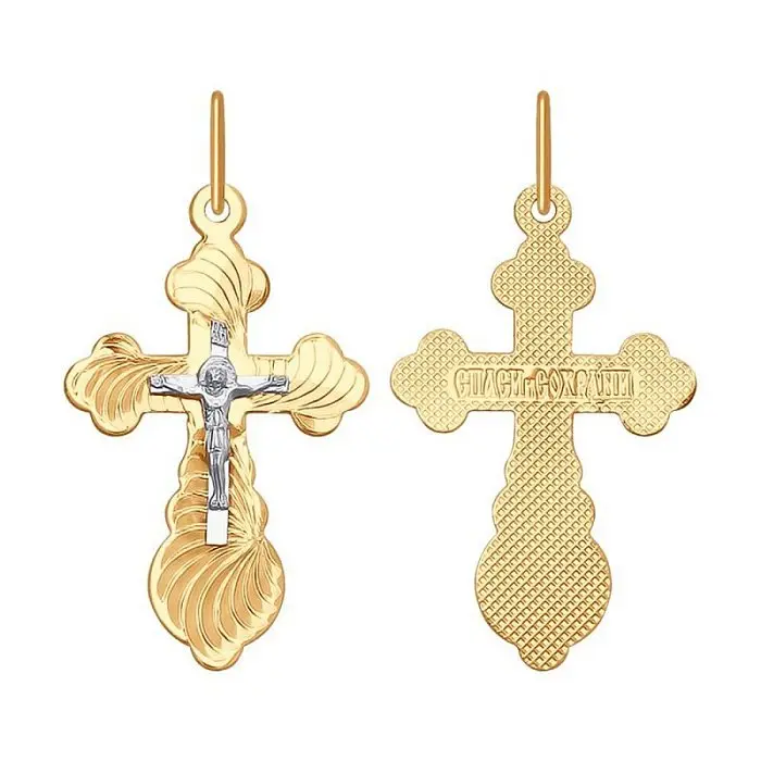 Подвеска крест из комбинированного золота