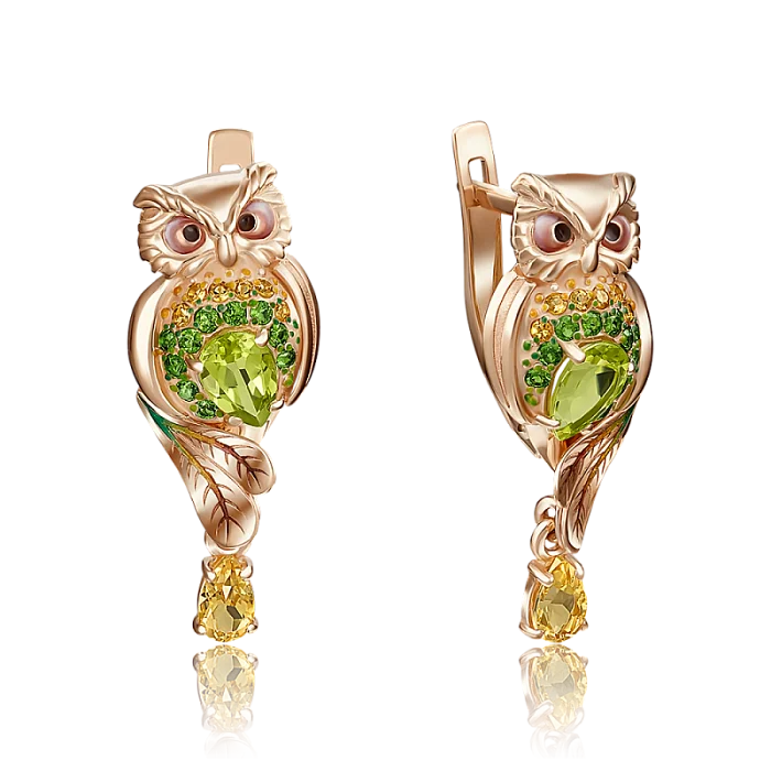 Серьги подвесные из красного золота