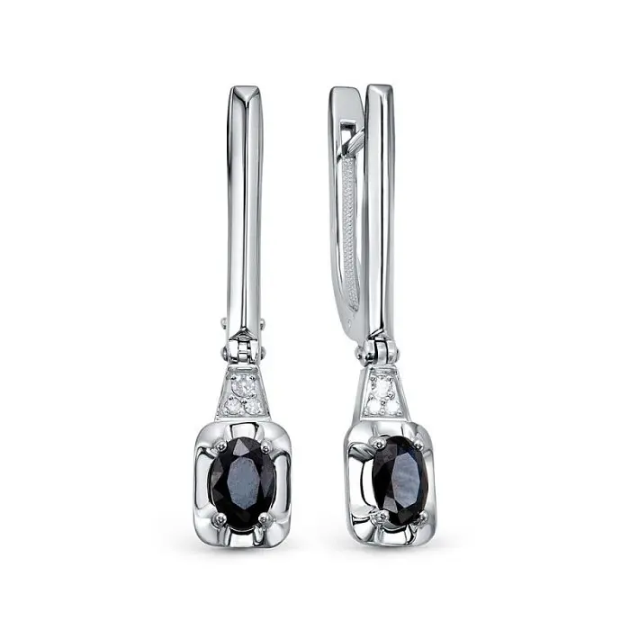 Серьги подвесные из белого золота с сапфирами