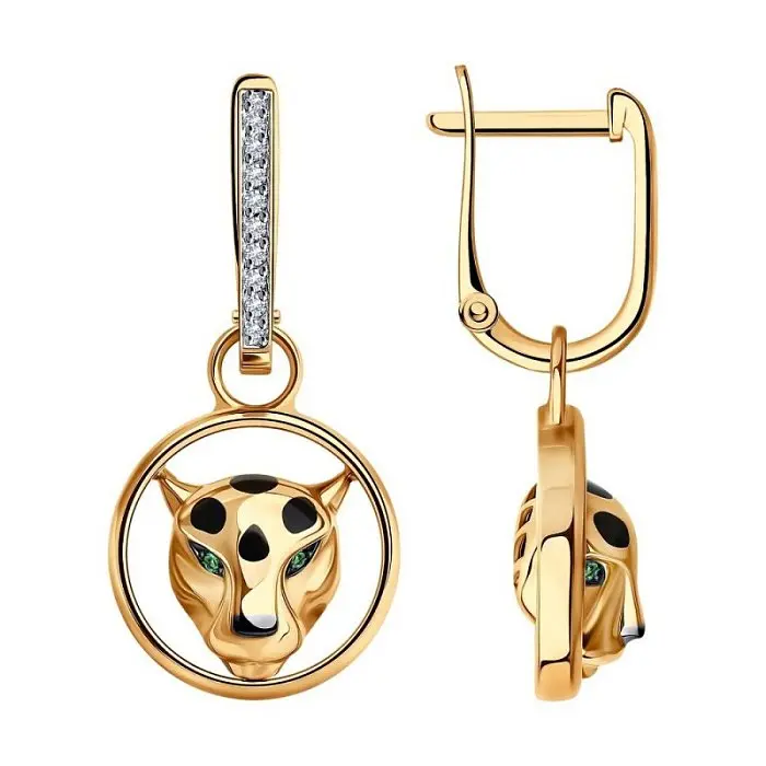 Серьги подвесные из красного золота