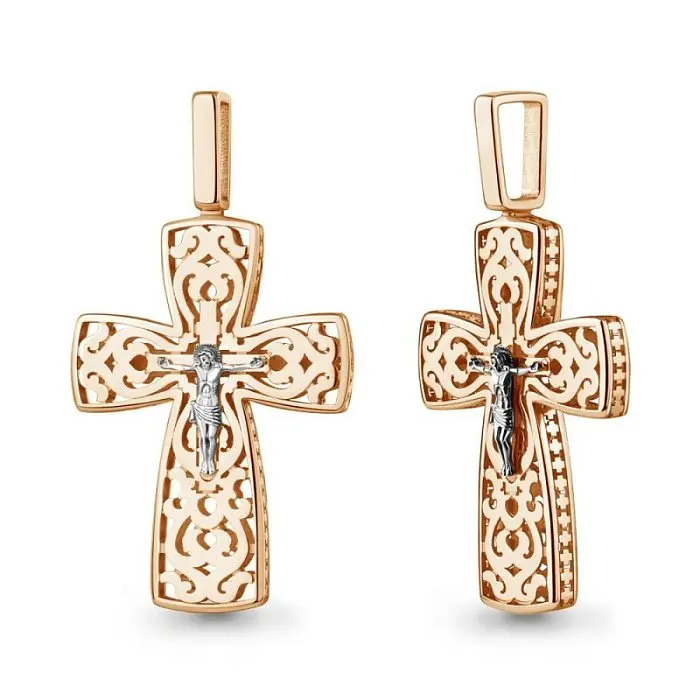 Подвеска крест из комбинированного золота