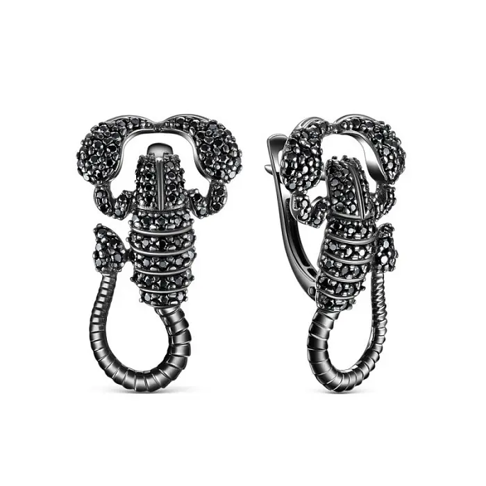 Серьги с английским замком из черного серебра