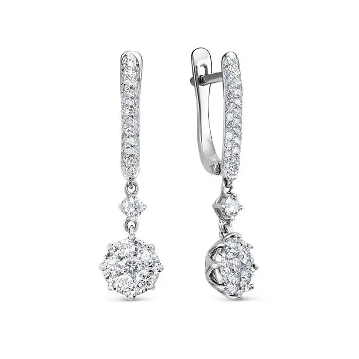 Серьги подвесные из белого золота Серьги подвесные из белого золота