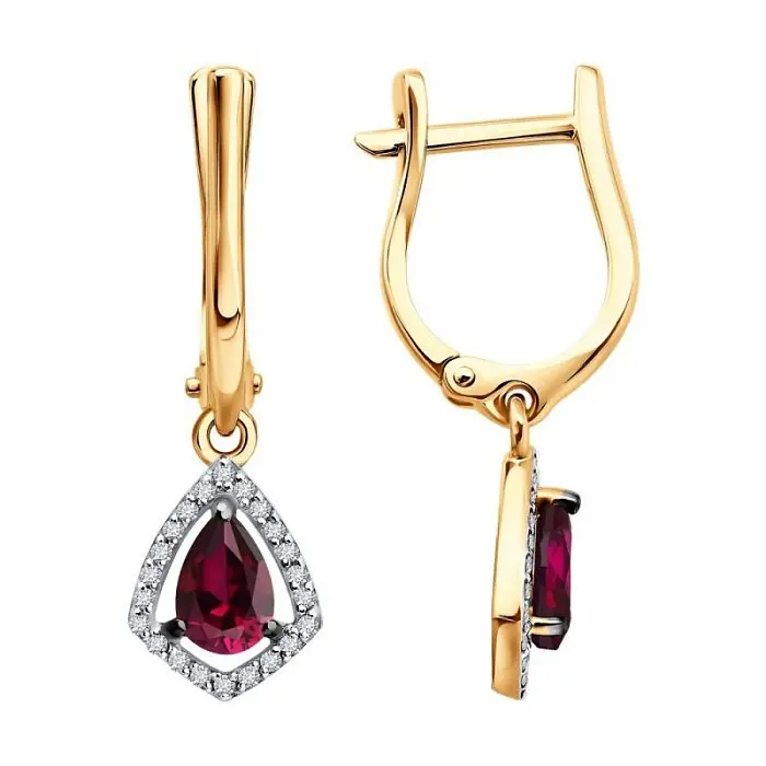 Серьги подвесные из комбинированного золота