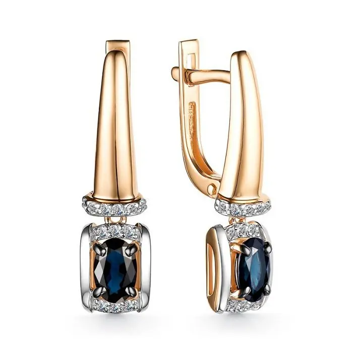 Серьги подвесные из красного золота