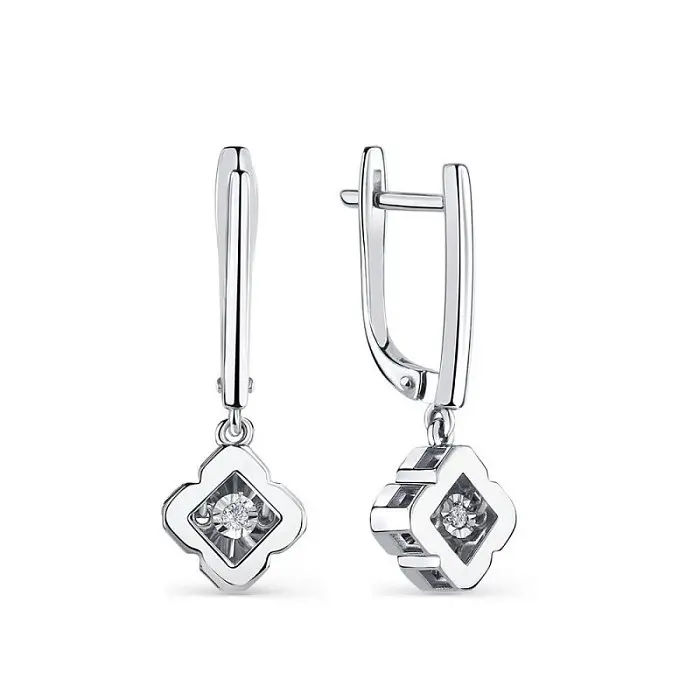 Серьги подвесные из комбинированного золота