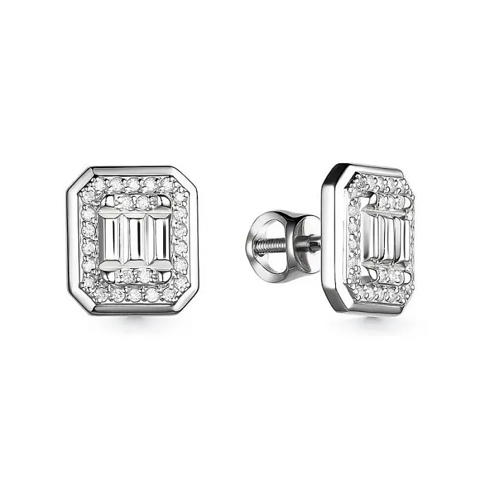 Серьги пуссеты из белого золота