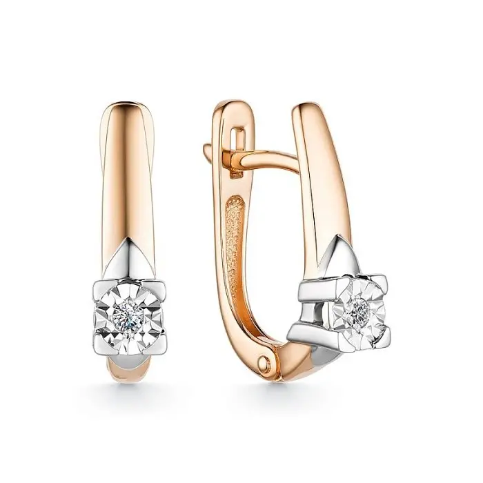 Серьги с английским замком из комбинированного золота вид 1