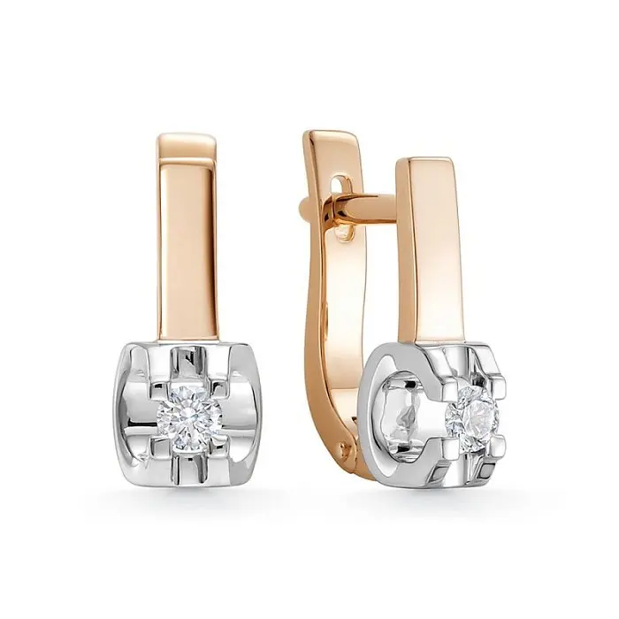 Серьги с английским замком из комбинированного золота