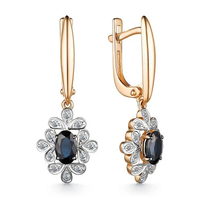 Серьги подвесные из комбинированного золота