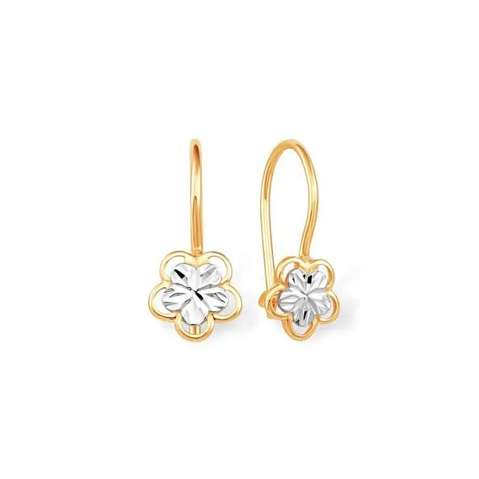 Серьги детские из комбинированного золота