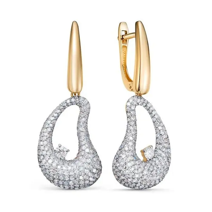 Серьги подвесные из желтого золота вид 1