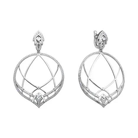Серьги подвесные из белого золота