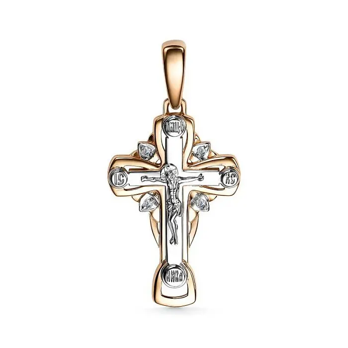 Подвеска крест из комбинированного золота