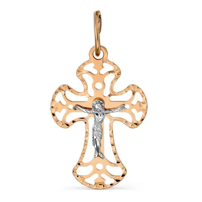 Подвеска крест из комбинированного золота