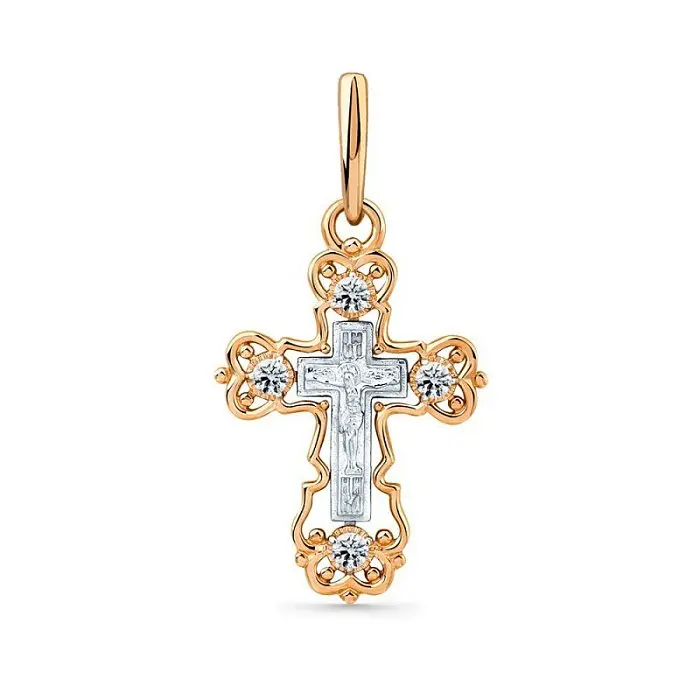 Подвеска крест из комбинированного золота