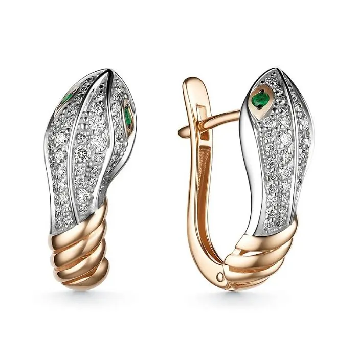 Серьги с английским замком из комбинированного золота вид 1 Серьги с английским замком из комбинированного золота вид 1