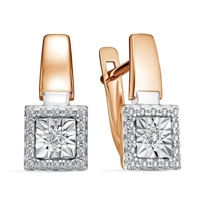 Серьги с английским замком из комбинированного золота