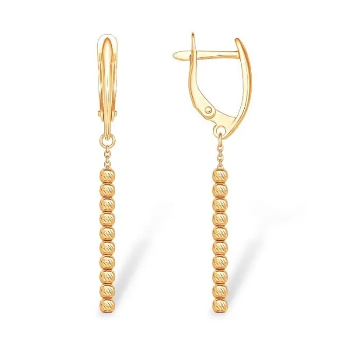 Серьги подвесные из красного золота