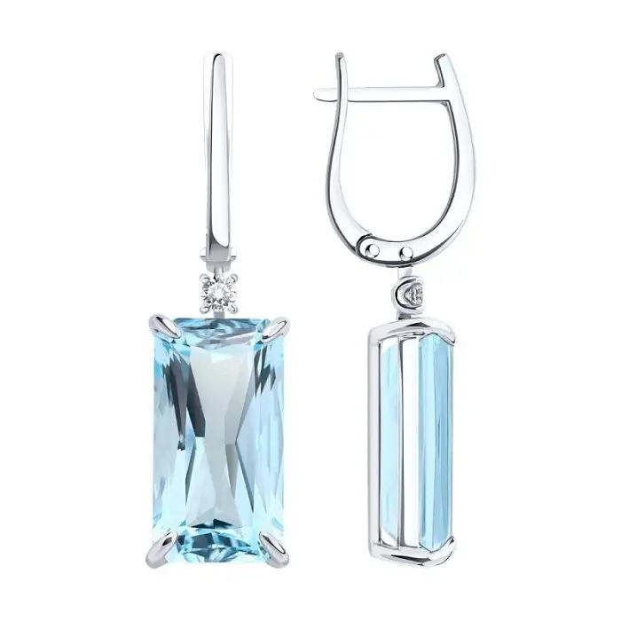 Серьги подвесные из белого золота