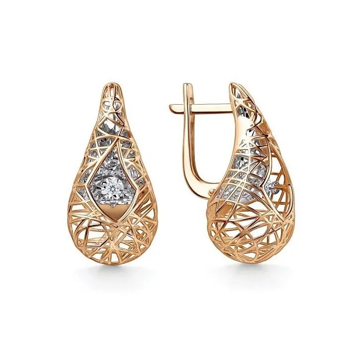 Серьги с английским замком из комбинированного золота