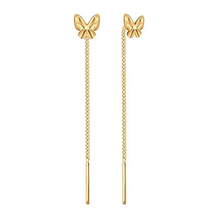 Серьги цепочки из красного золота