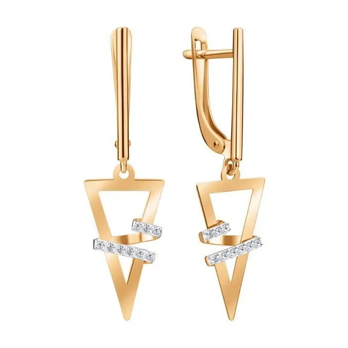 Серьги подвесные из красного золота