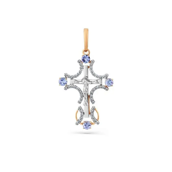 Подвеска крест из комбинированного золота