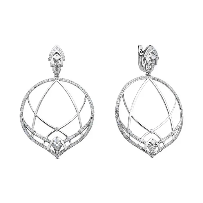 Серьги подвесные из белого золота