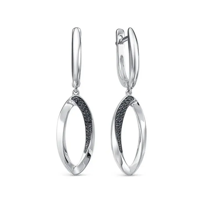 Серьги подвесные из белого золота