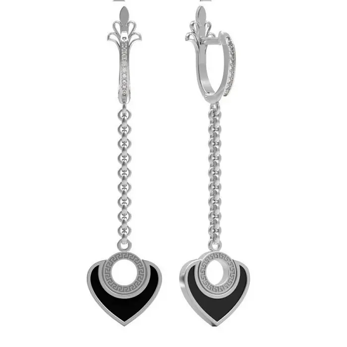 Серьги подвесные из белого золота