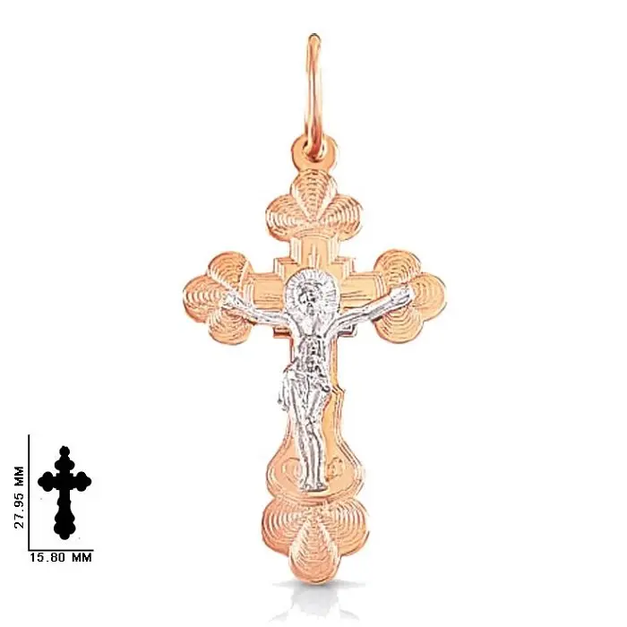 Подвеска крест из комбинированного золота