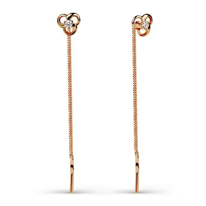 Серьги цепочки из красного золота