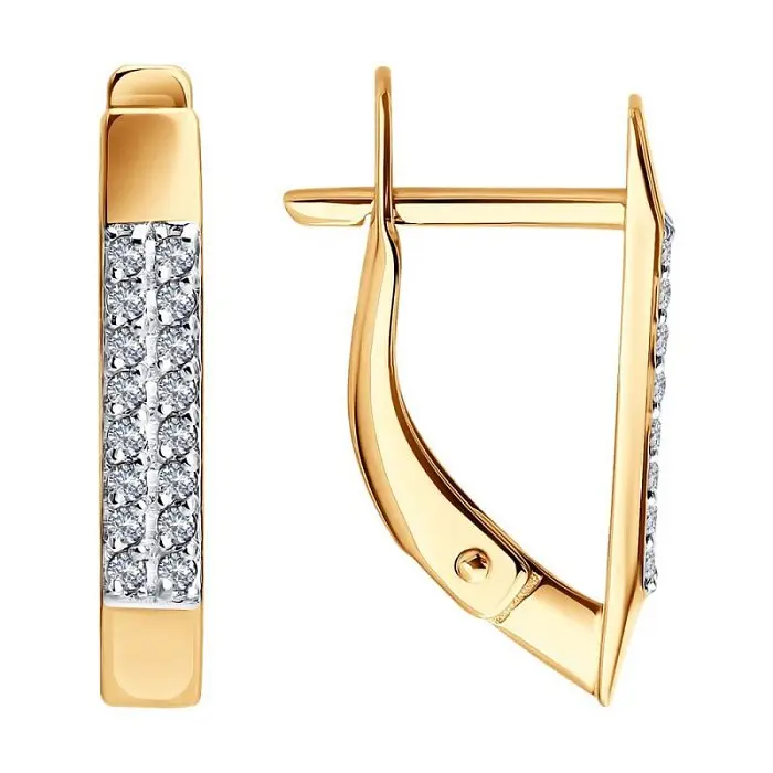 Серьги с английским замком из комбинированного золота