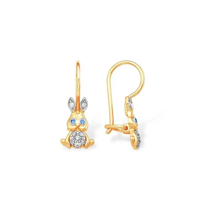 Серьги детские из комбинированного золота