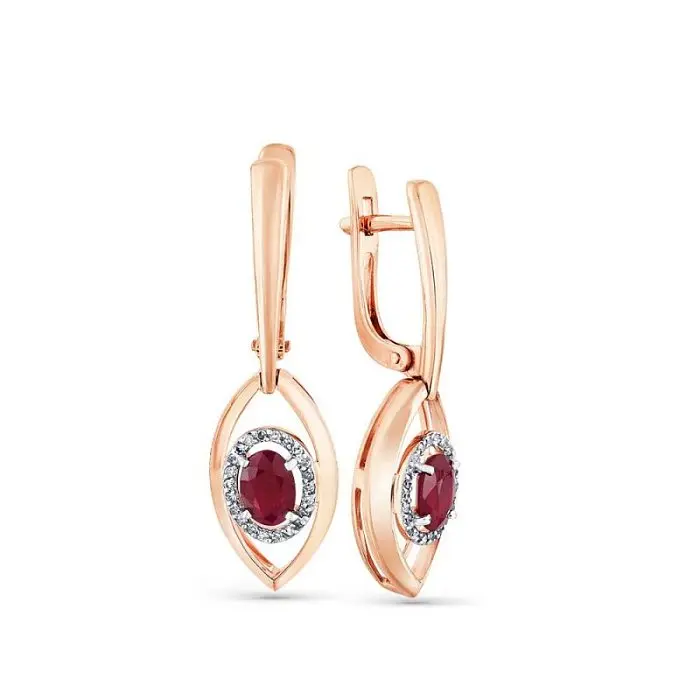 Серьги подвесные из красного золота