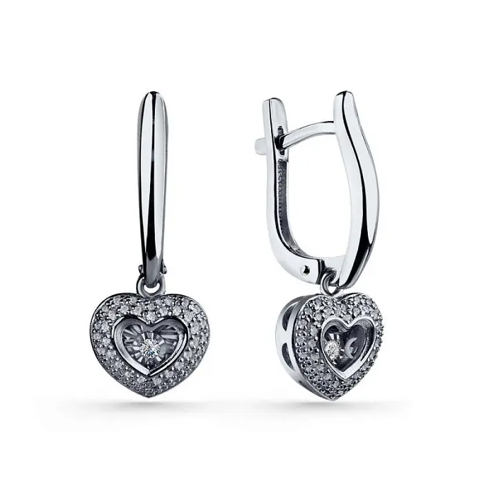 Серьги подвесные из белого золота