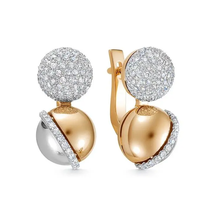 Серьги с английским замком из комбинированного золота вид 1