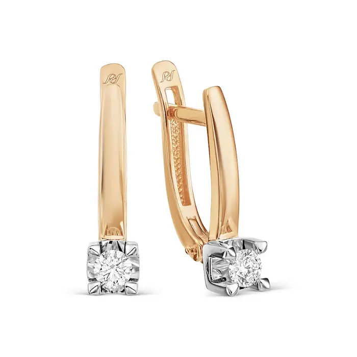 Серьги с английским замком из комбинированного золота