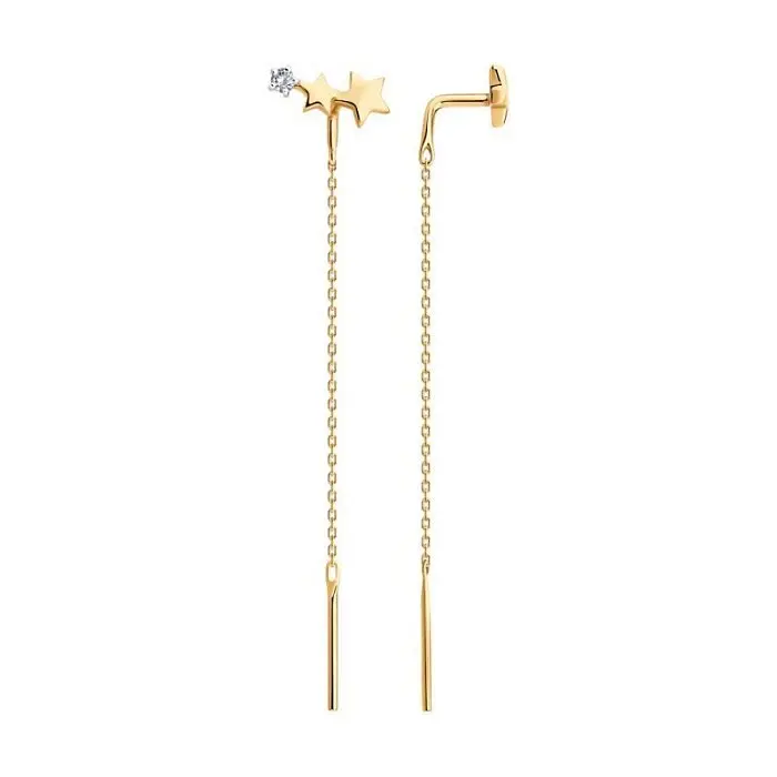 Серьги цепочки из красного золота