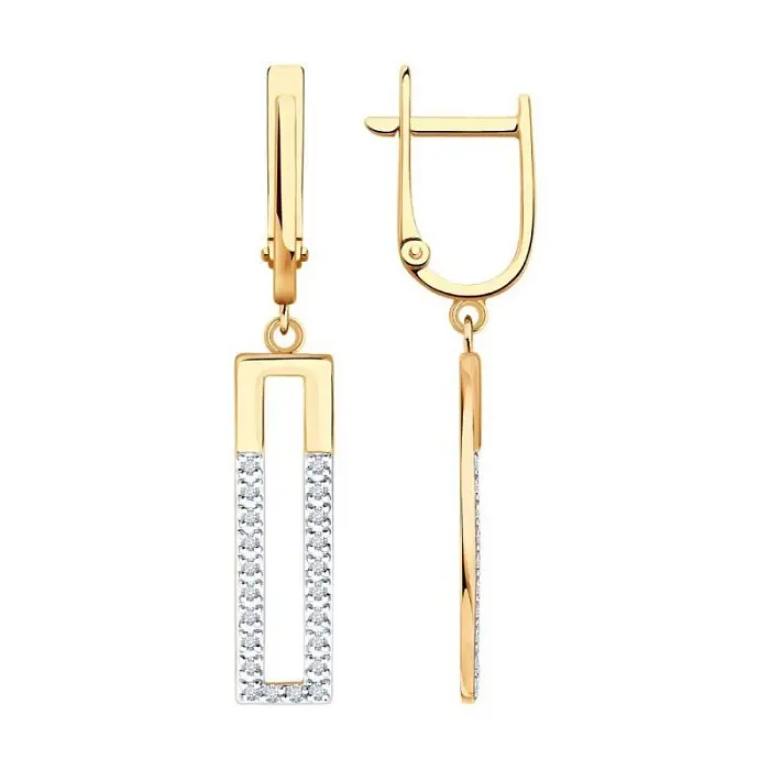 Серьги подвесные из комбинированного золота