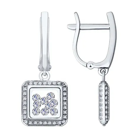 Серьги подвесные из белого золота