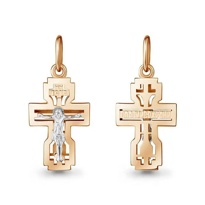 Подвеска крест из комбинированного золота