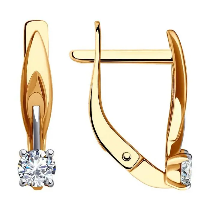 Серьги с английским замком из комбинированного золота