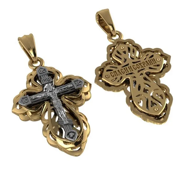 Подвеска крест из комбинированного золота