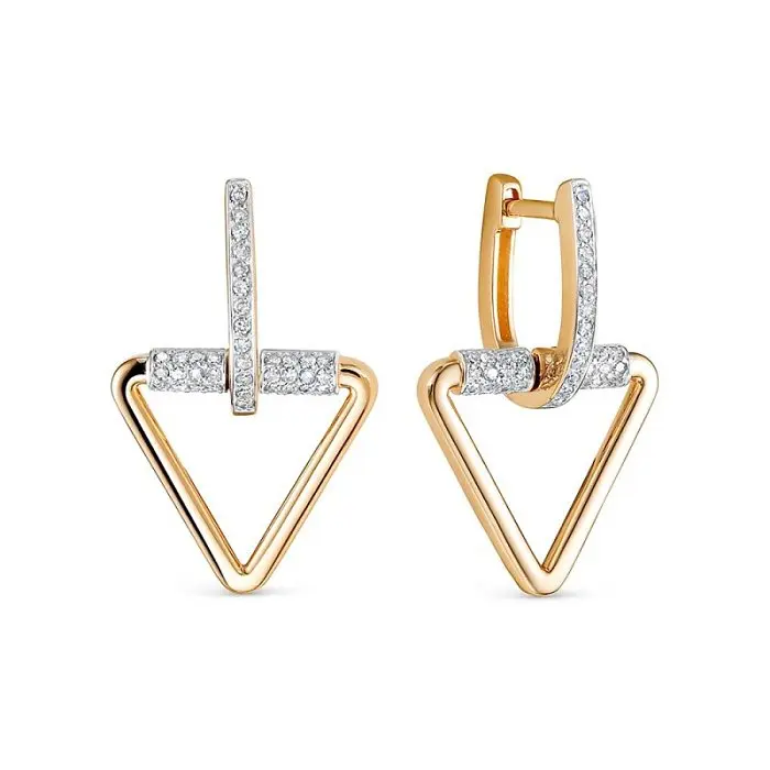 Серьги подвесные из комбинированного золота