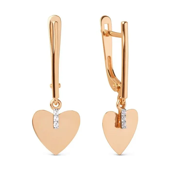 Серьги подвесные из красного золота